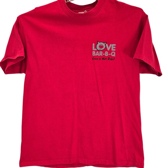 Hanes Other - Love BBQ T Shirt Hanes Beefy T Adult XL Red Graphic Tee Love is Hot Ribs Cookout